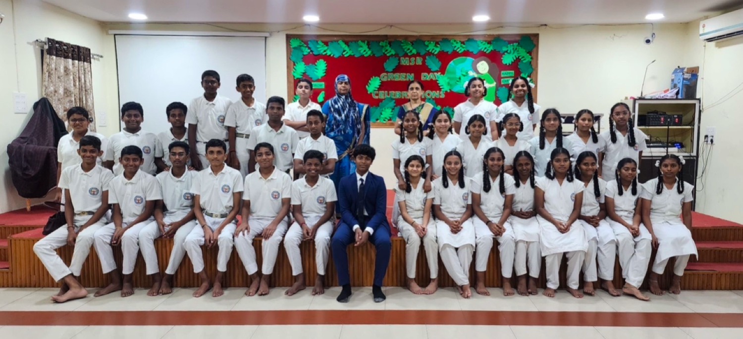 Group photo with one class, Shashank seated in the middle of the front row